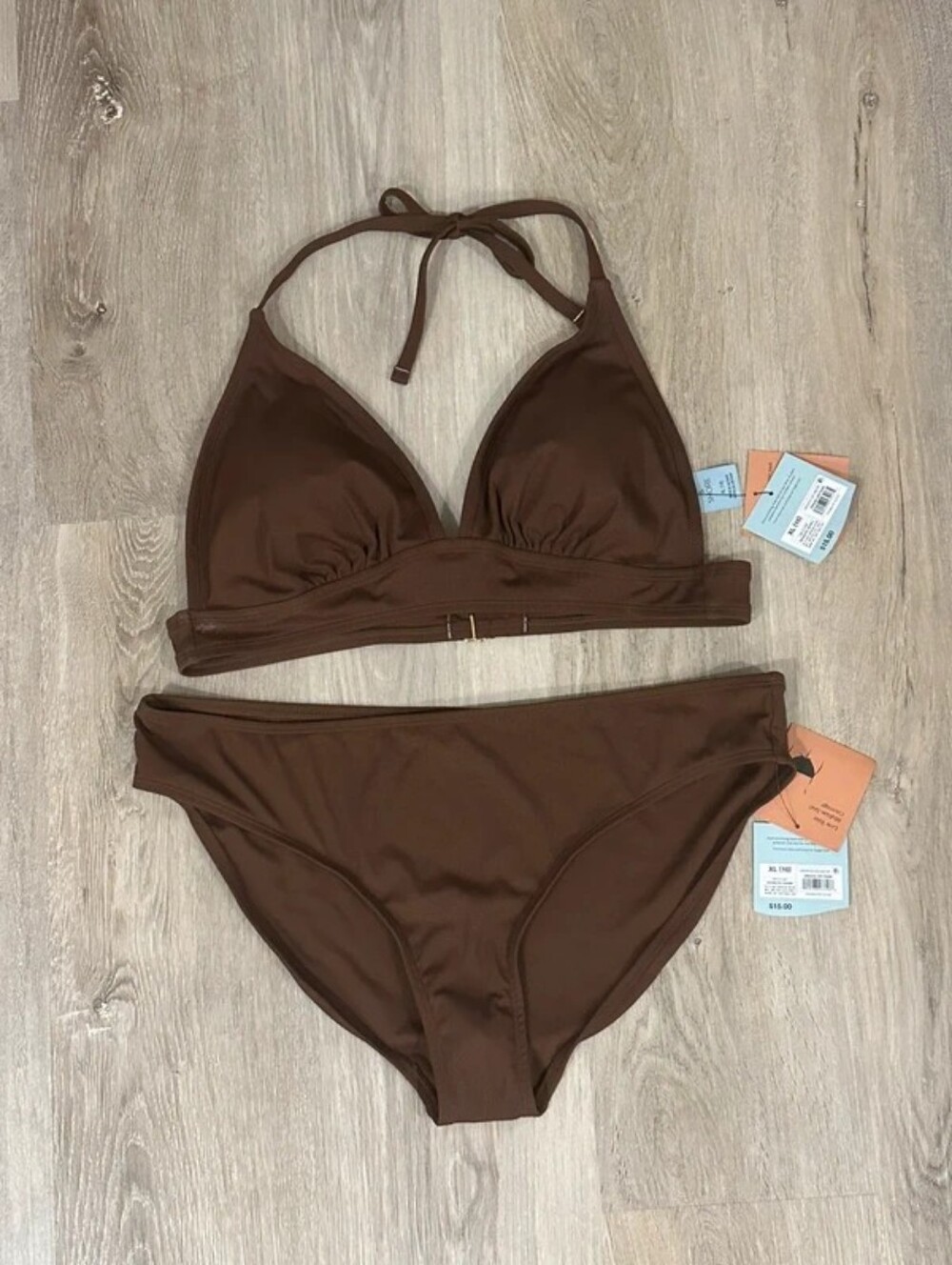 Shade & Shore Chocolate Brown Triangle Halter Bikini